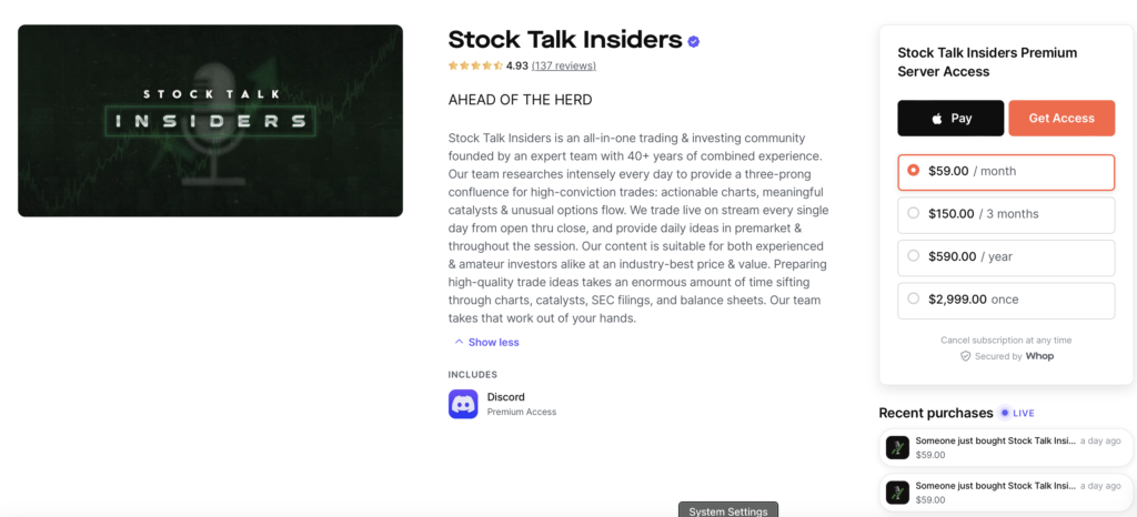 Stock Talk Insiders Pricing