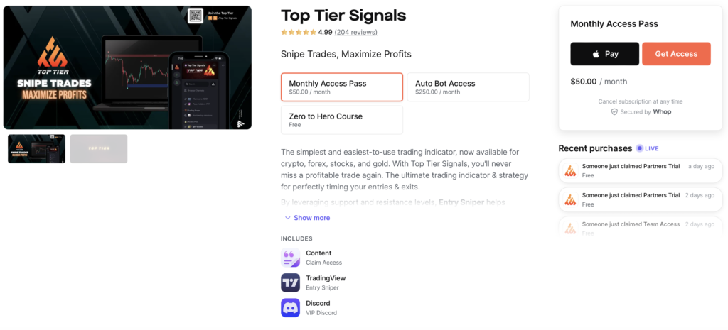 Top Tier Signals Pricing and Membership Tiers