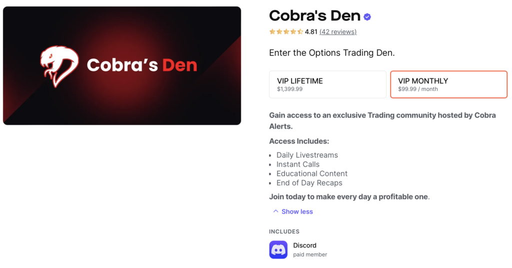 Cobra's Den Pricing Tiers