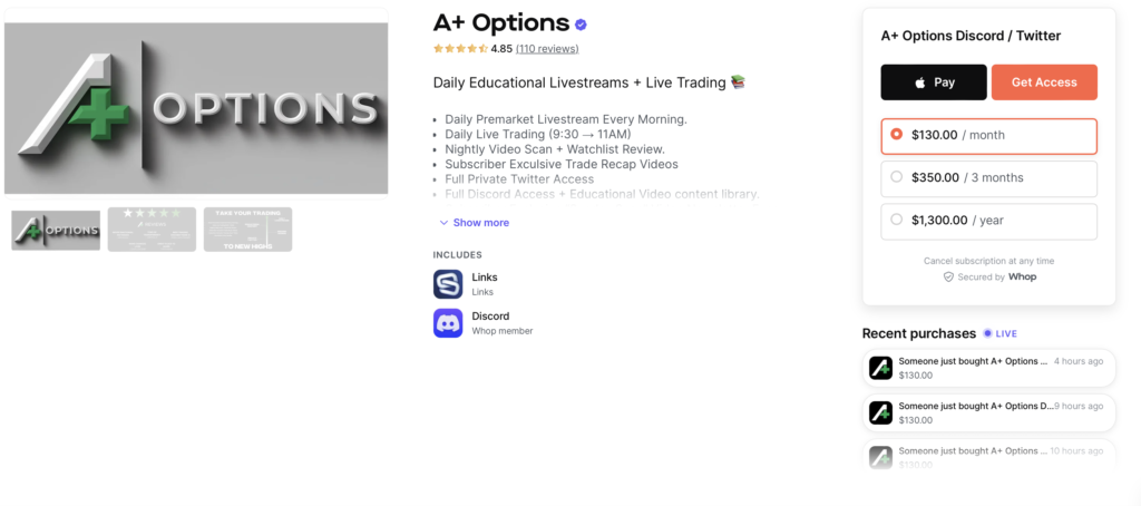 A+ Options Discord Trading Review