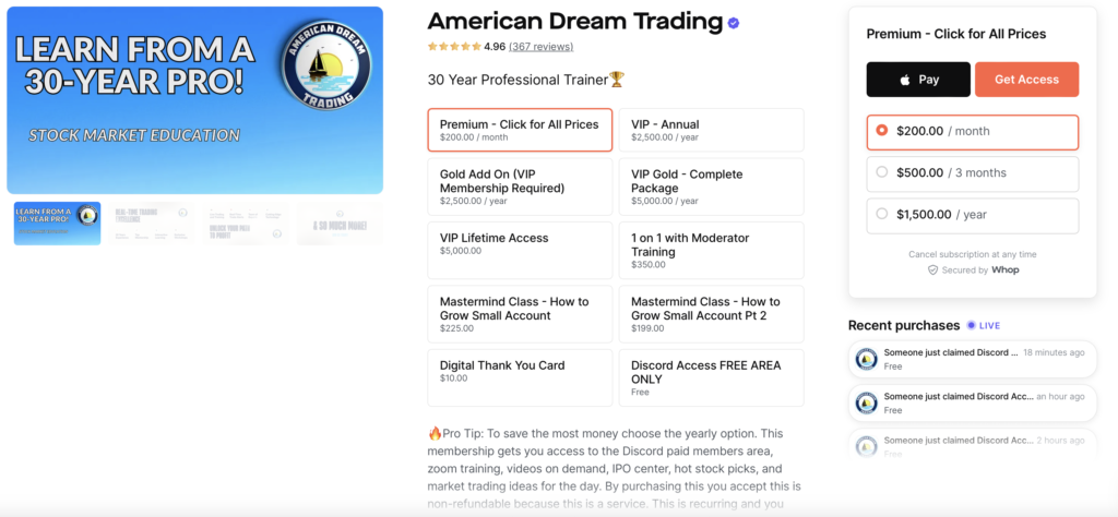 American Dream Trading Discord Group