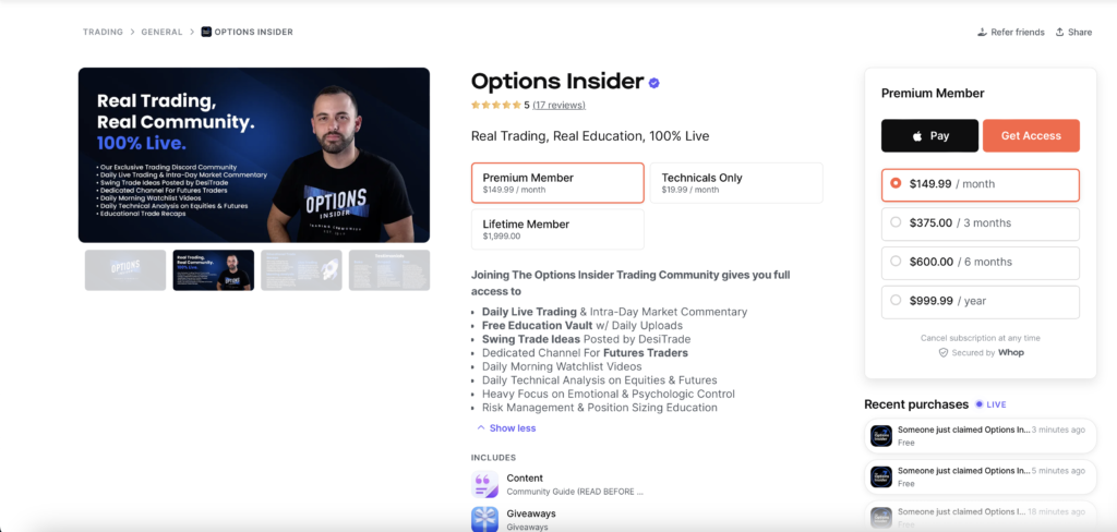 Options Insider Membership options and Pricing Tiers