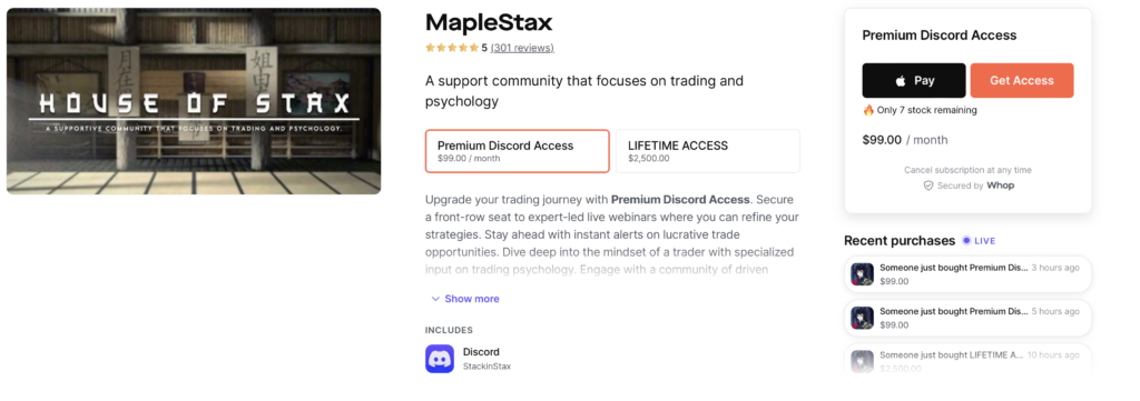 MapleStax Pricing and Subscription Membership Tiers