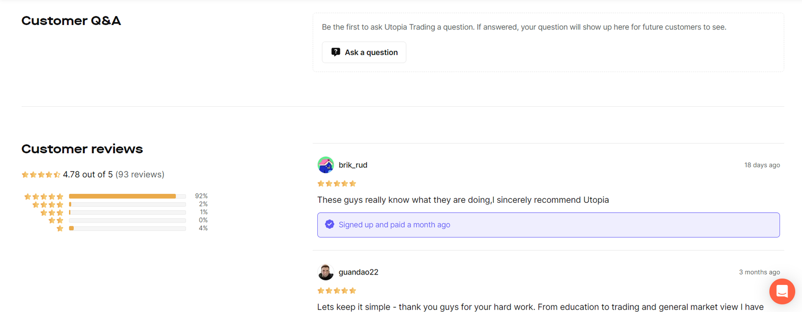 Utopia Discord Trading Group User Reviews